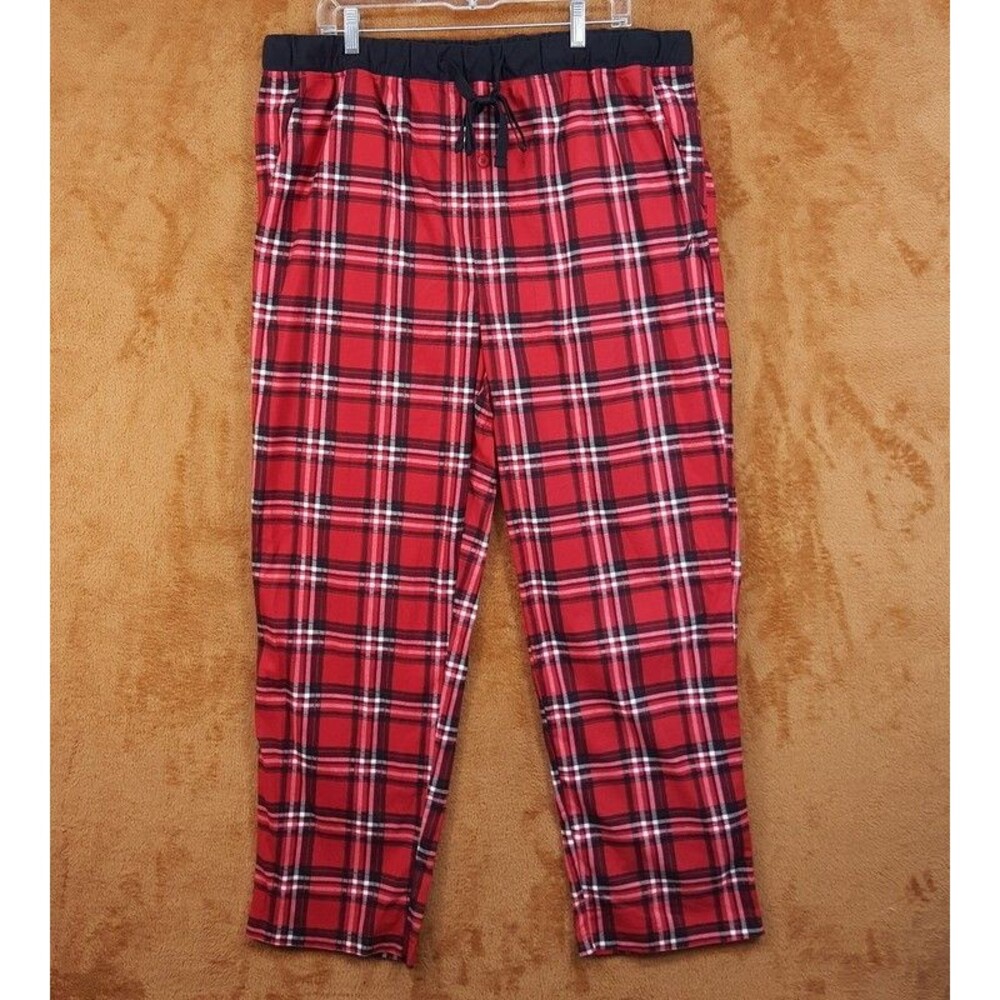 NAUTICA Pajama Pants Mens XL Red Plaid Check Drawstring Cozy Fleece Sleepwear